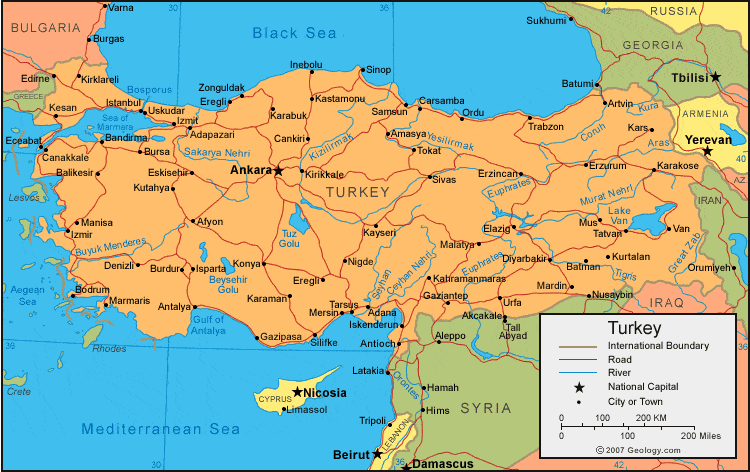 Turkey map and satellite image