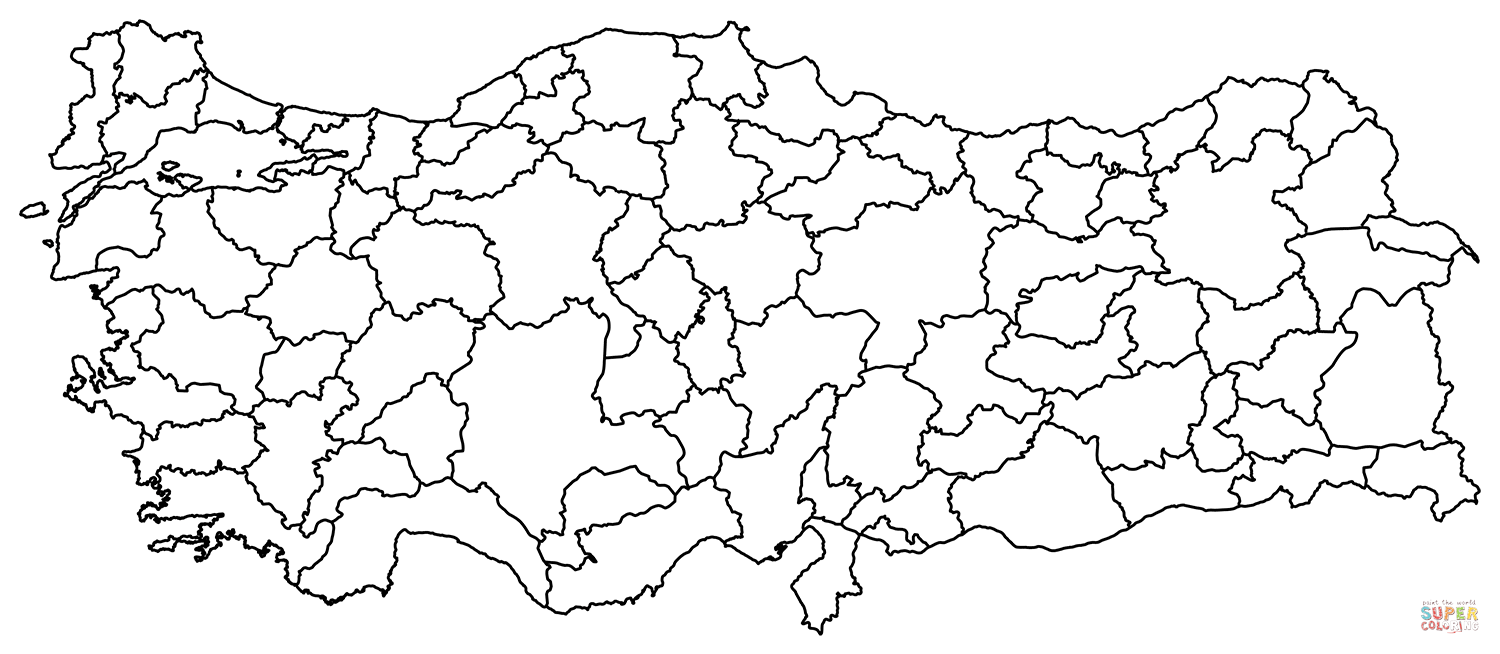 Outline map of turkey with regions coloring page free printable coloring pages