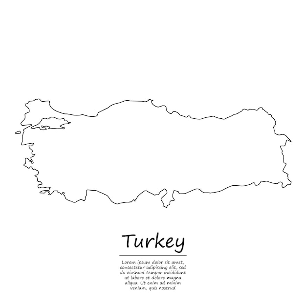 Mapa de contorno simple de turquãa en tilo de lãnea de dibujo vector premium