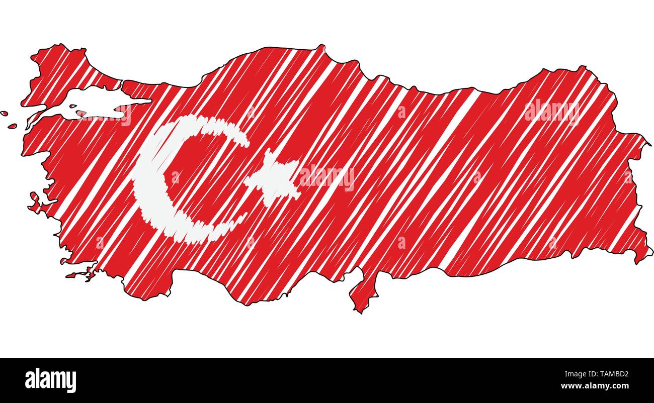 Turquãa mapa boceto dibujados a mano ilustraciãn del concepto de vector bandera dibujo infantil scribble mapa mapa del paãs para la infografãa folletos y imagen vector de stock