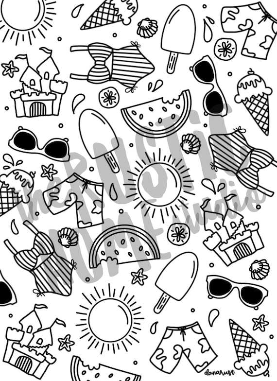 Summer doodle coloring page summer coloring page coloring page
