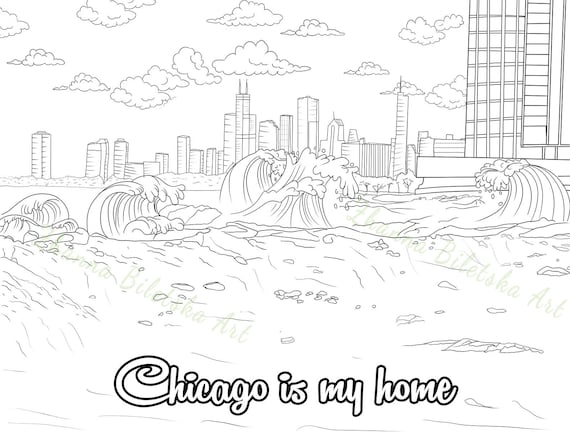 Chicago lake printable adult coloring page sketch drawings coloring at home activity inspirational quote download now