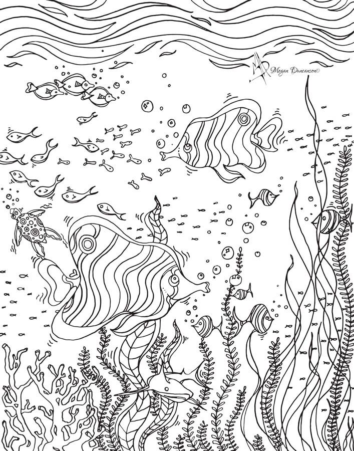 Colorable underwater scene mural