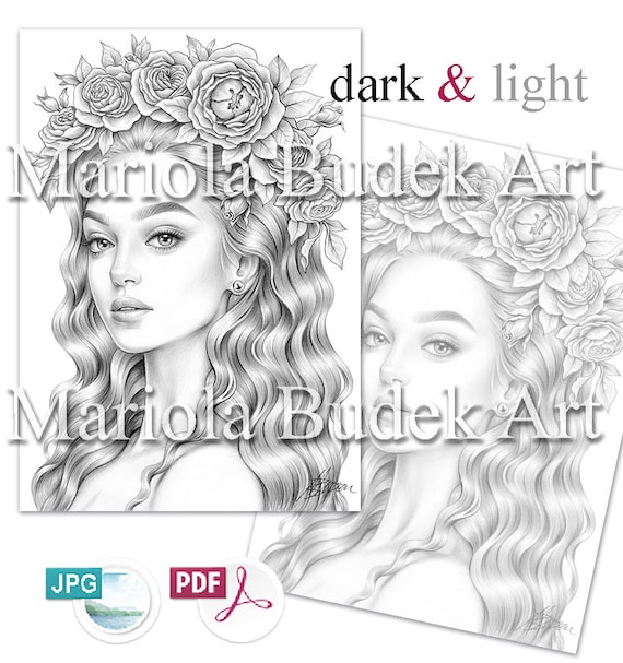 Spring is in the air mariola budek premium coloring page printable adult women coloring pages book download grayscale illustration pdf