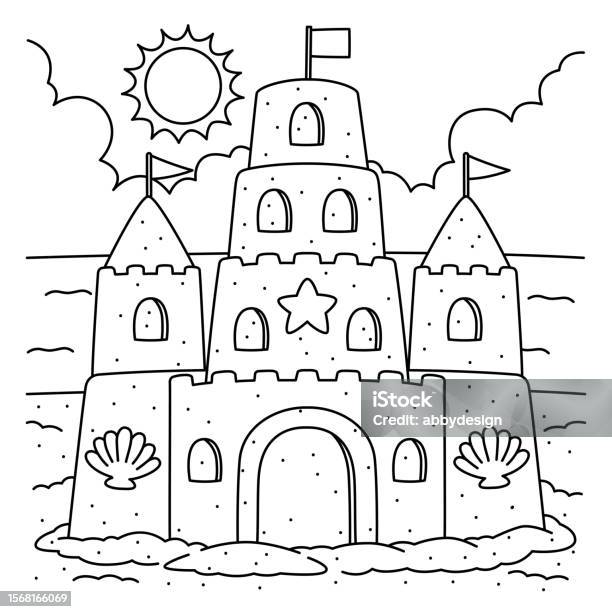 Toys on the beach coloring for kids stock illustration