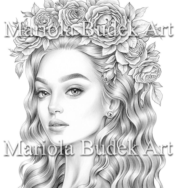 Spring is in the air mariola budek premium coloring page printable adult women coloring pages book download grayscale illustration pdf