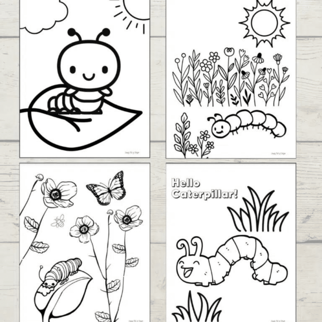 Cute caterpillar coloring pages for kids free printables