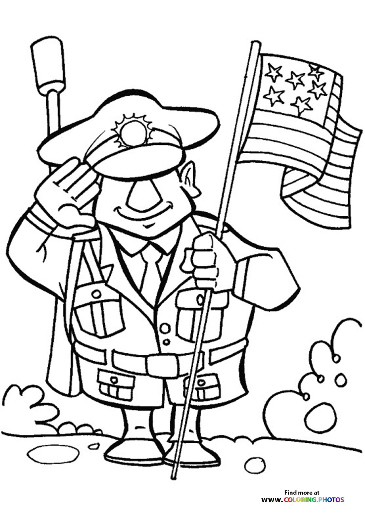Veteran saluting with a flag