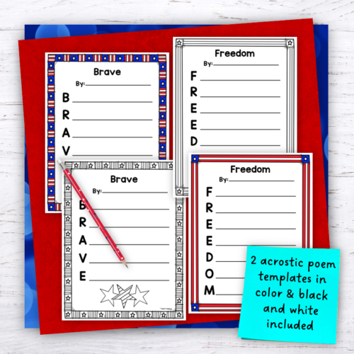 Patriotic wreath craft acrostic poem templates