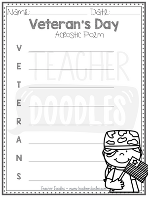 Veterans acrostic poem â teacher doodles