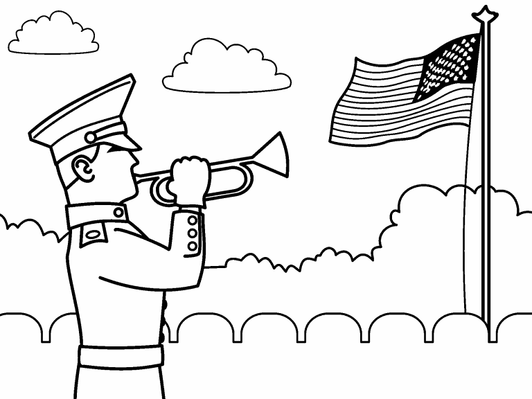 Free coloring page mar soldier playing bugle