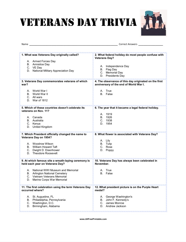 Veterans day â free printable