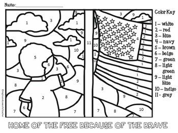 Free memorial day and veterans day color by number coloring page veterans day coloring page memorial day coloring pages memorial day activities