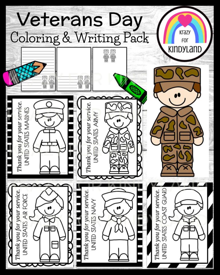 Veterans day thank you for your service soldiers coloring pages craft pack