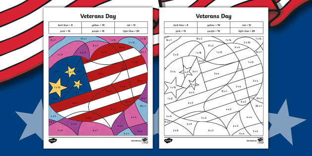 Veterans day color by number multiplication rd