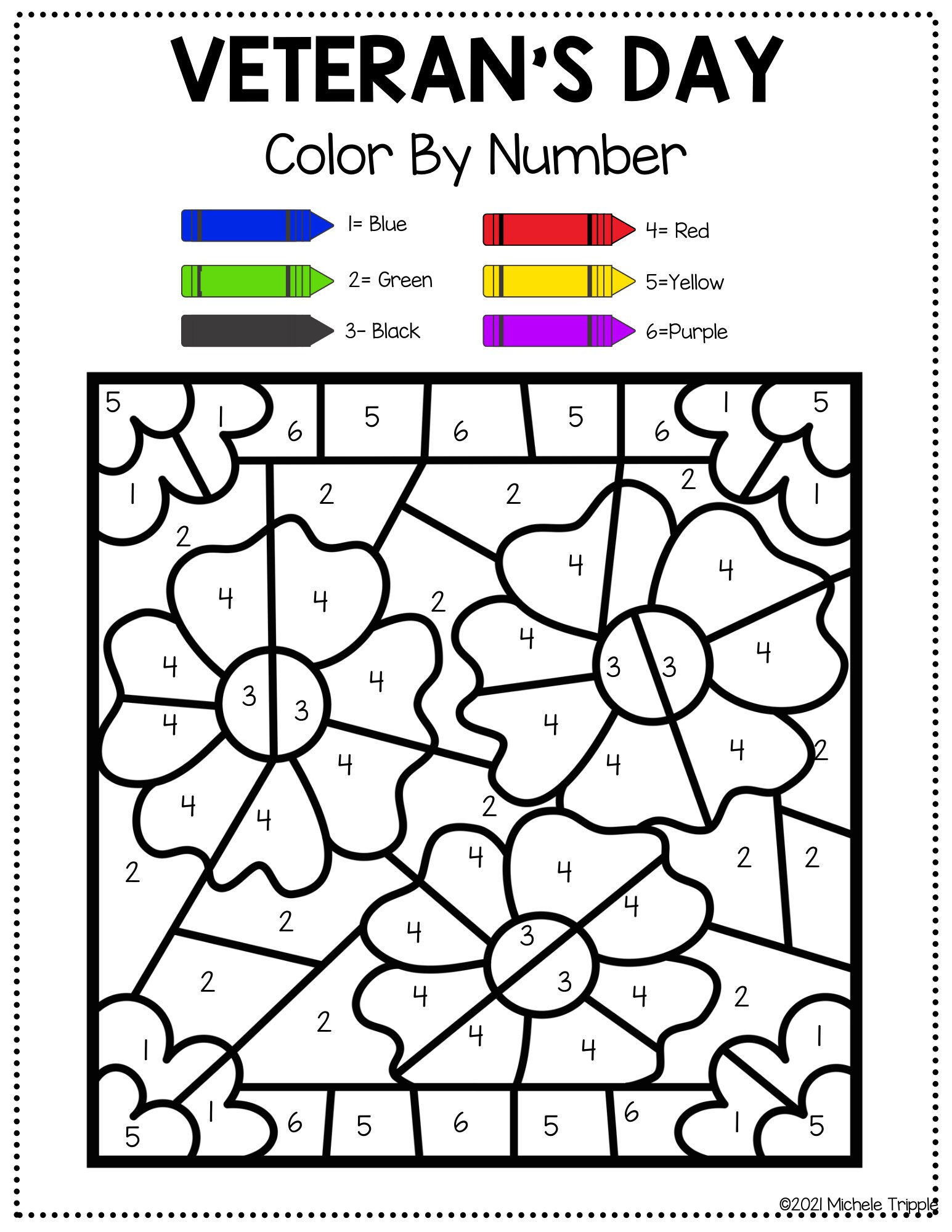 Perfect activity for kindergarten veterans day themed color by number sheets color guide for kids download now