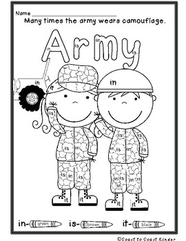 Veterans day color by number and sight words by coast to coast kinder