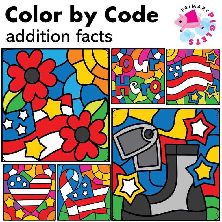 Veterans day color by number addition made by teachers