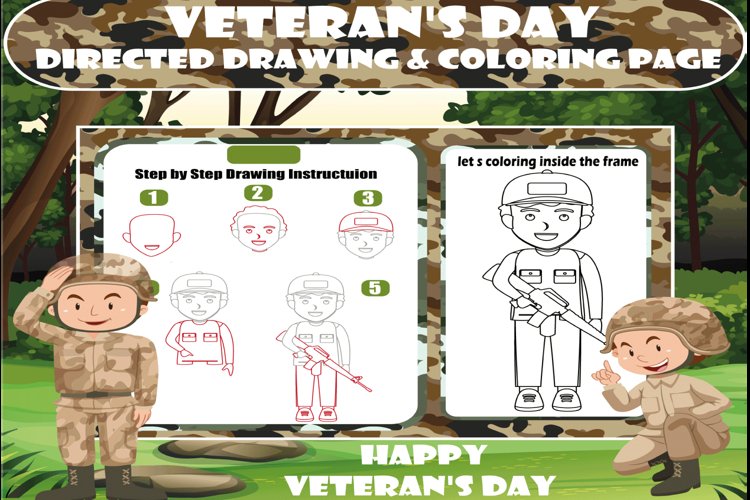 Veterans day directed drawing coloring page
