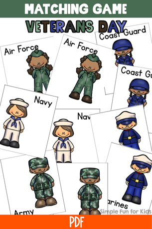 Veterans day matching game for toddlers