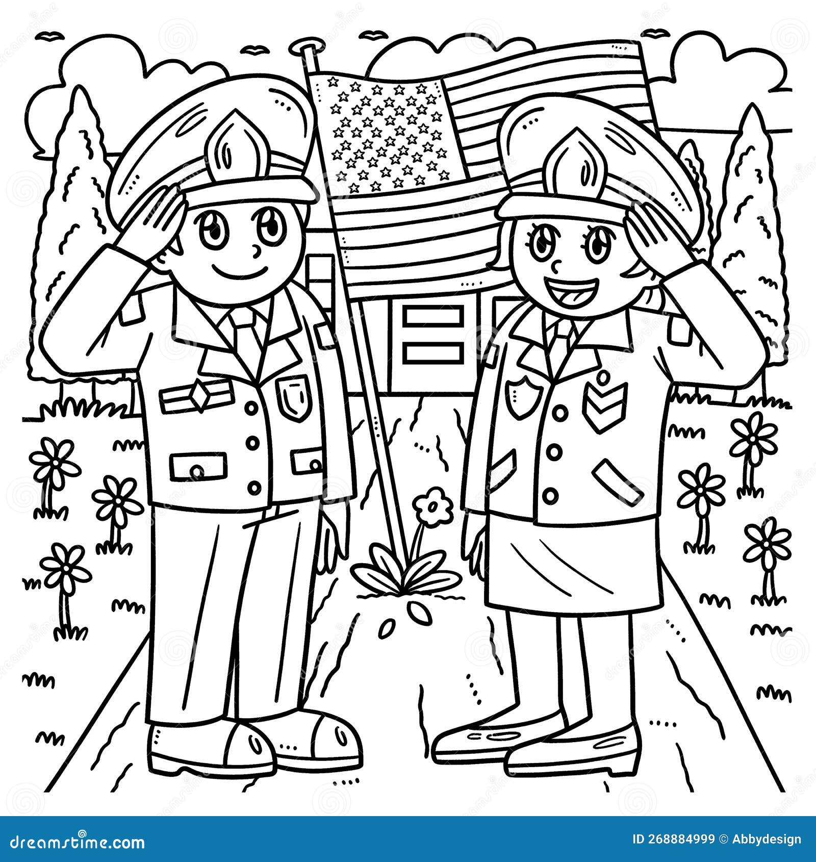 Memorial day soldier hand salute coloring page stock vector