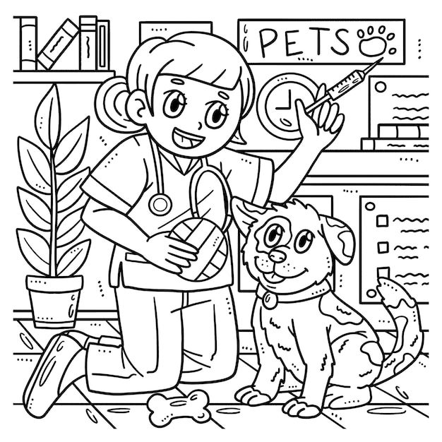 Premium vector labor day veterinarian and dog coloring page