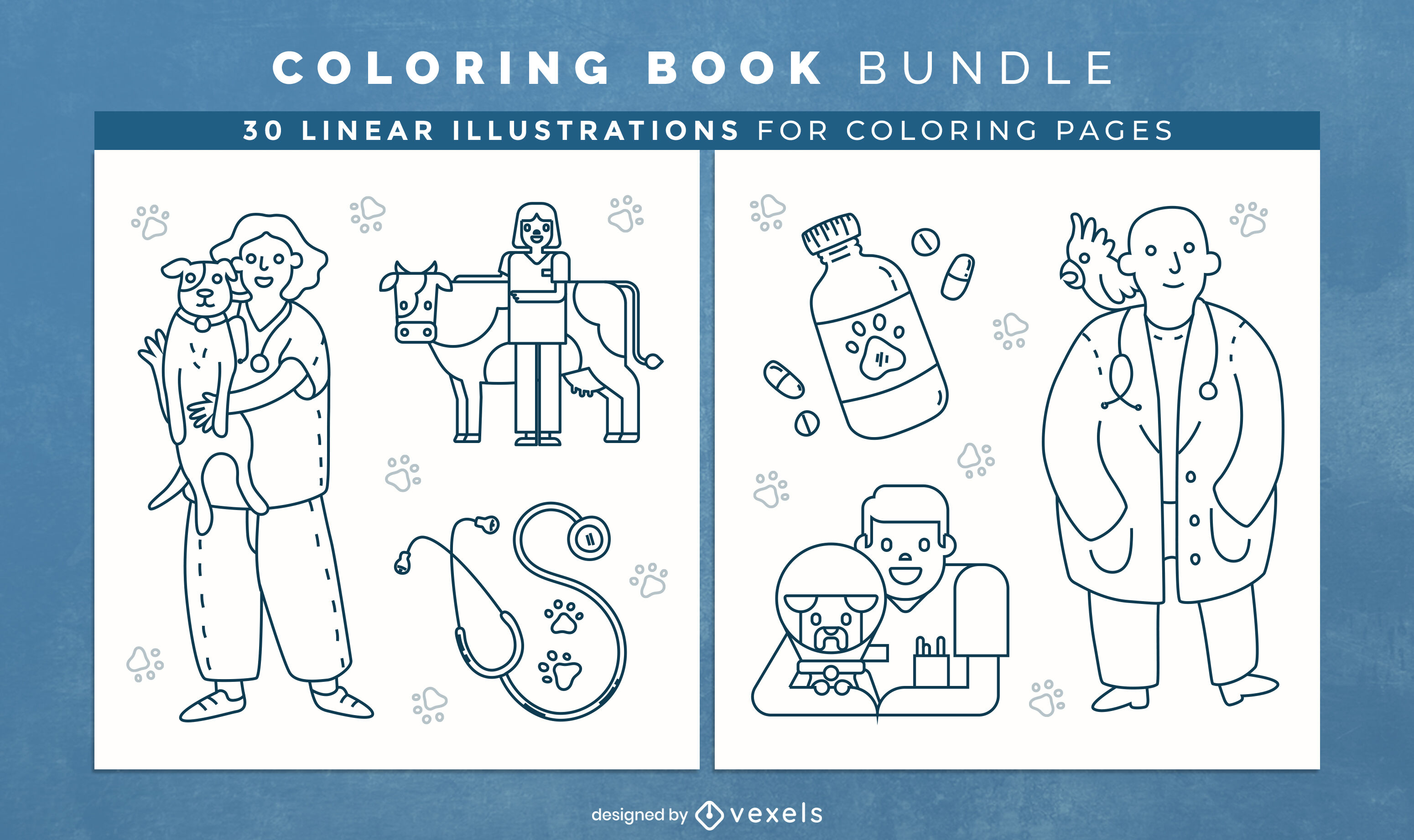 Veterinarian elements coloring book design pages vector download