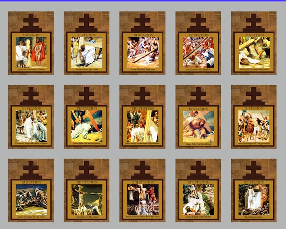 X diy digital download catholic stations of the cross way of the cross all images on one collage
