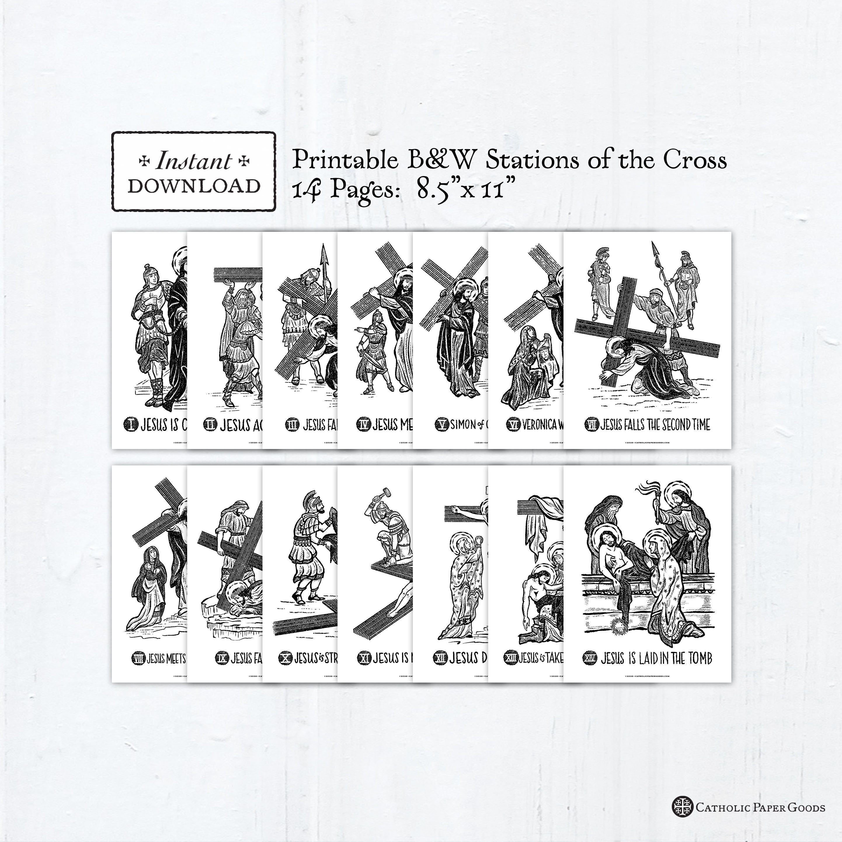 Estaciones de la cruz x impresiones de arte en blanco y negro imprimible bricolaje pdf imprãmalo usted mismo estaciones de la cruz en el aula