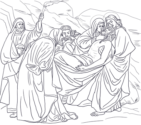 Dibujo de decimocuarta estaciãn jesãºs yace en su tumba para colorear dibujos para colorear imprimir gratis
