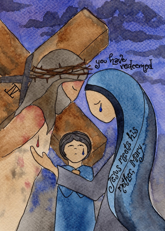 Stations of the cross for children and adults with meditations set of cards double