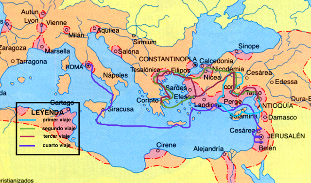 Mapa geogrãfico sobre la ãpoca o viajes de pablo â somos historia