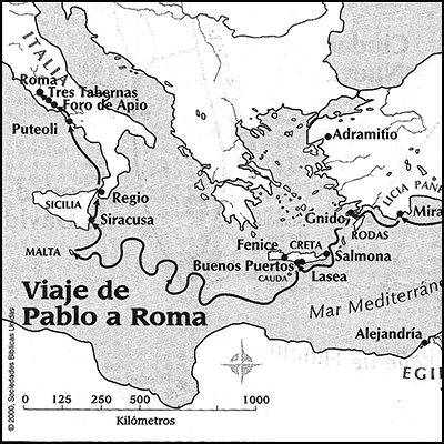 Mapa del viaje de pablo a roma