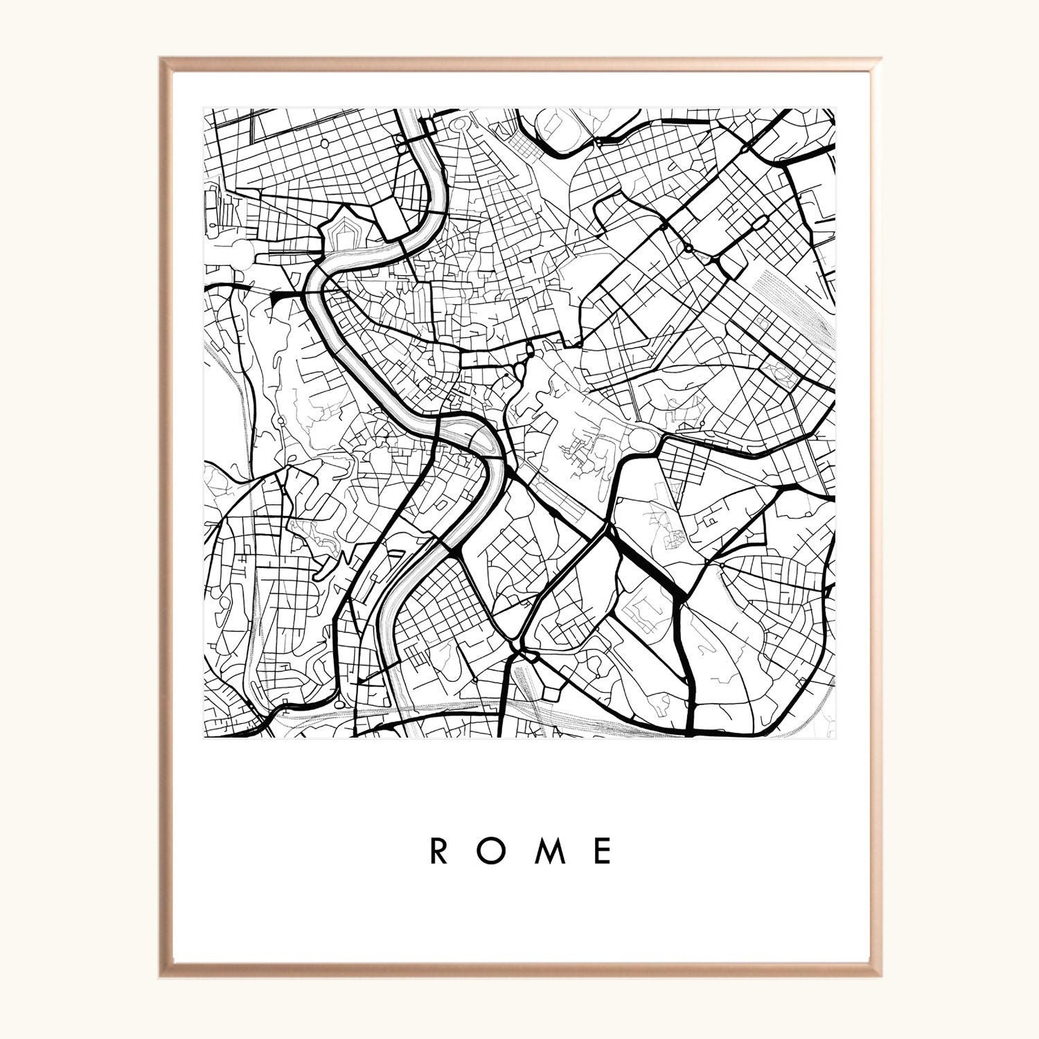 Mapa de roma mapa de calles dibujado a mano italia mapa de la ciudad dibujo en blanco y negro impresiãn de arte aniversario de boda regalo de graduaciãn arte de viaje europeo