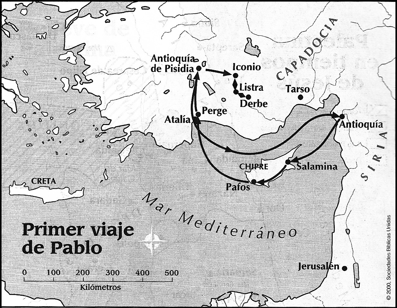 Mapa del primer viaje de pablo