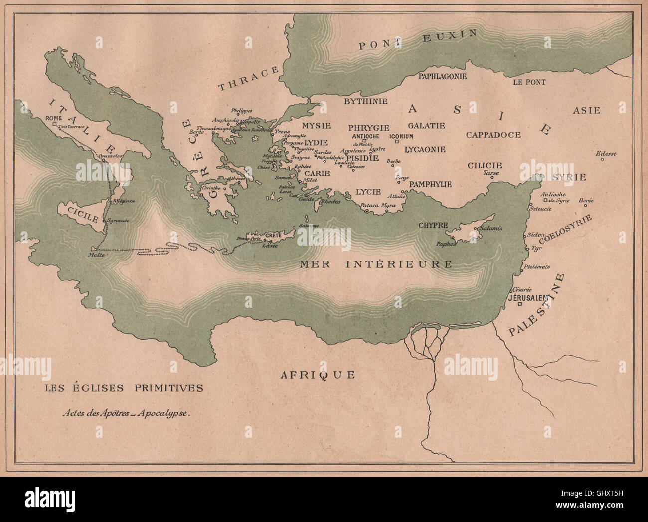 La iglia cristiana primitivaãglis primitivassan pablo apãstol del cuarto viaje mapa fotografãa de stock