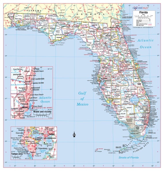 Pãster de letra grande del mapa mural del estado de florida