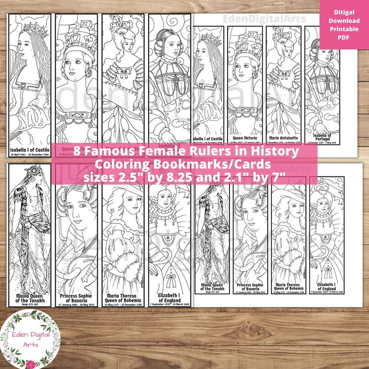 Famous women queens coloring bookmarks rulers in history