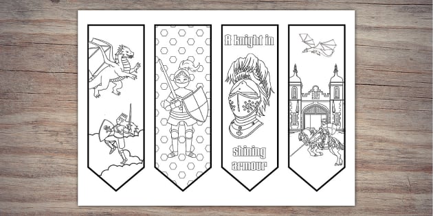 Knights and castles colouring bookmarks party