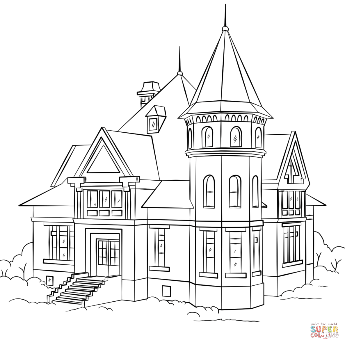 Download or print this amazing coloring page victorian house coloring page free printable coloring â house colouring pages house design drawing house drawing