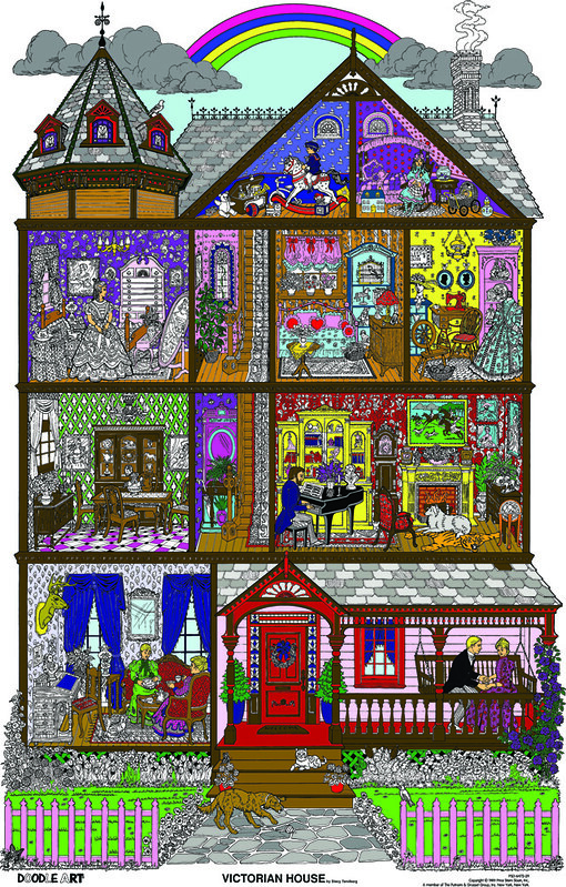 Doodle art victorian house coloring page poster this tremeâ