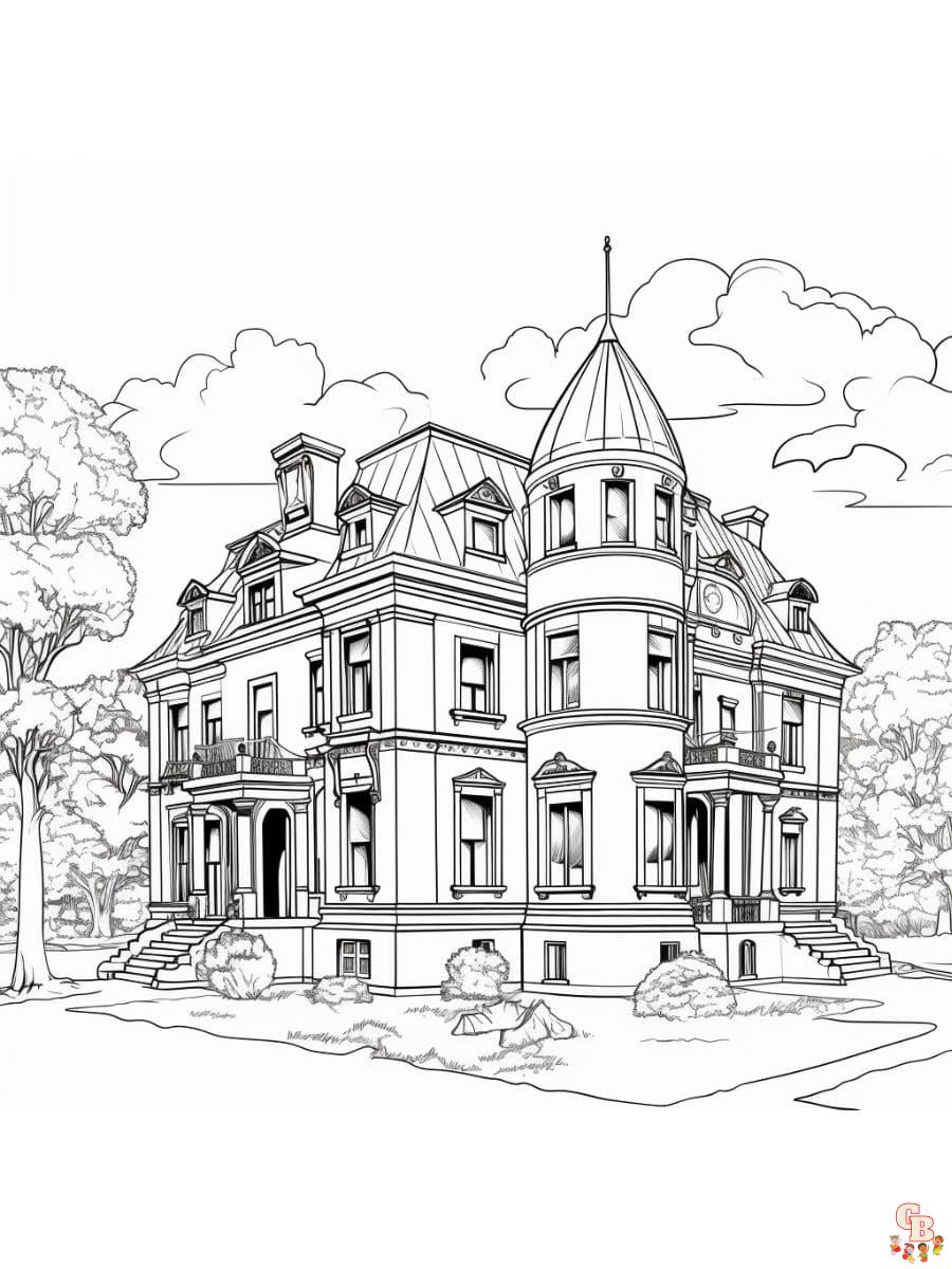 Prinatble mansion coloring pages free for kids and adults
