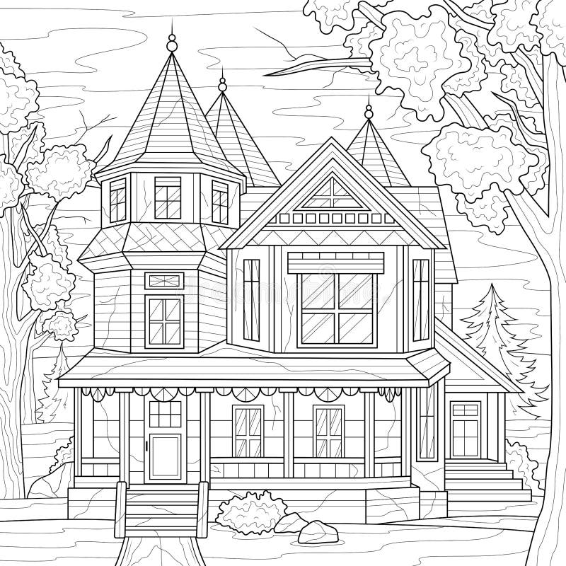 Big housecoloring book antistress for children and adults illustration isolated on white background stock vector