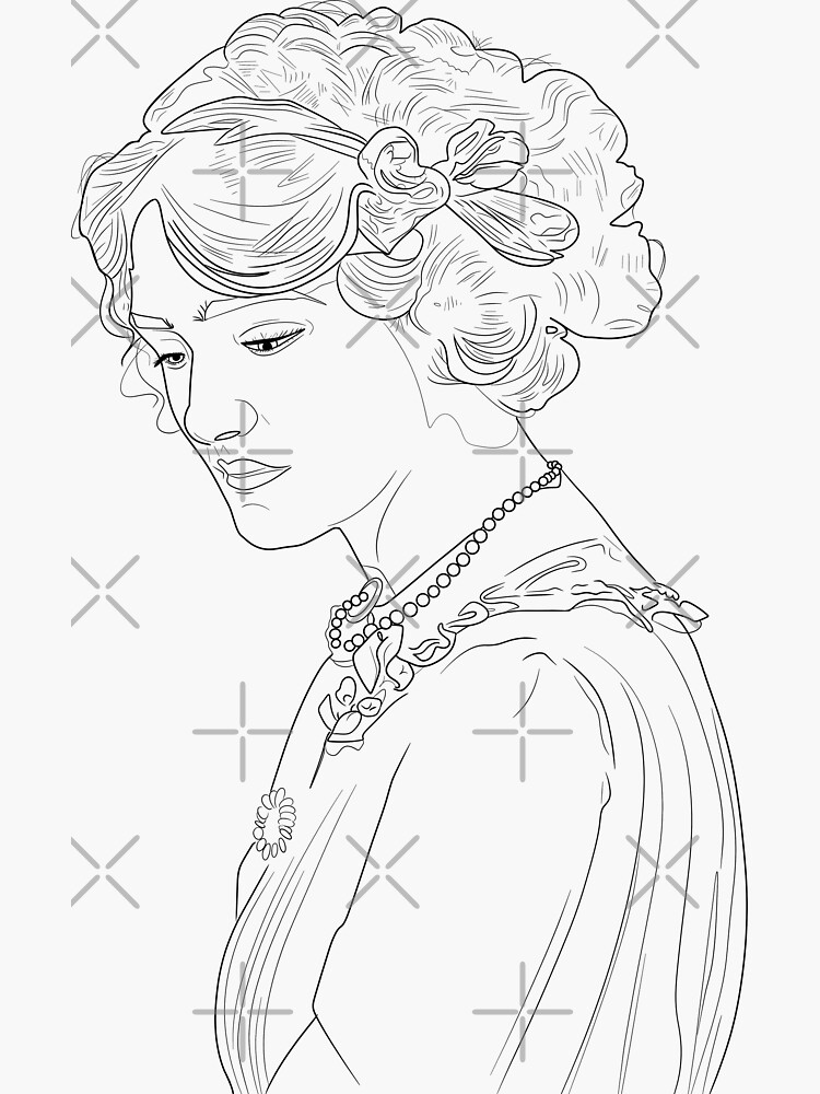 Gibson girl coloring book page sticker for sale by alienpharaoh