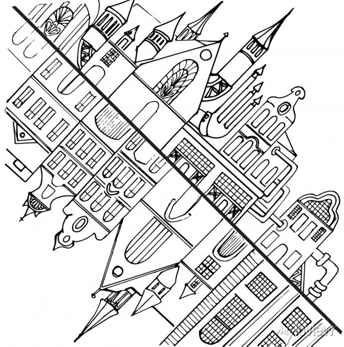 Coloring pages for children and adults two cities old european â wall stickers victorian building hand