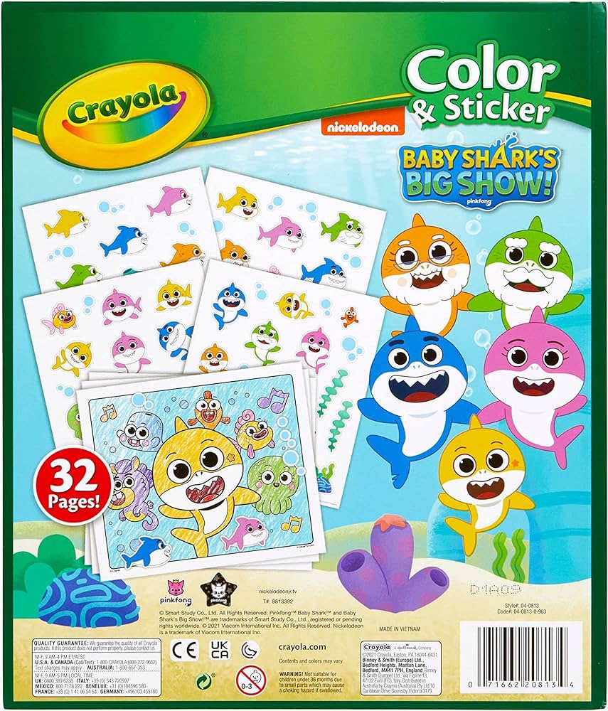 Crayola baby shark colorg pages and stickers gift for kids ages color sticker toys games