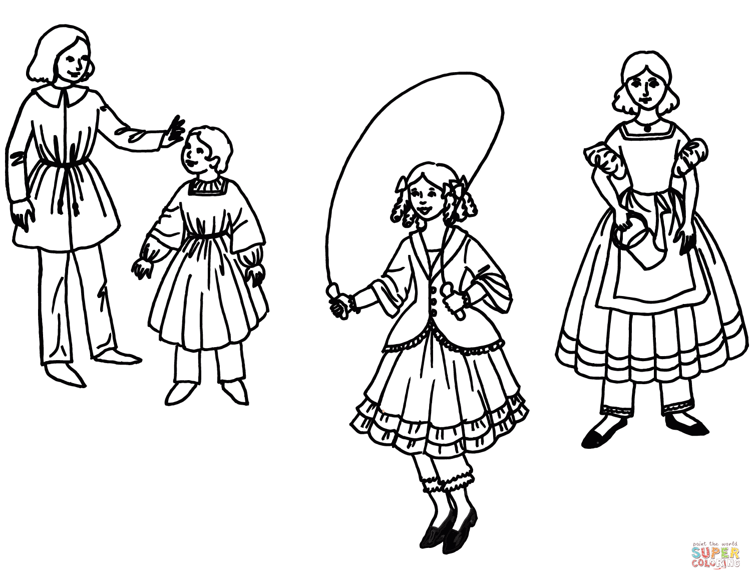 Victorian children playing coloring page free printable coloring pages