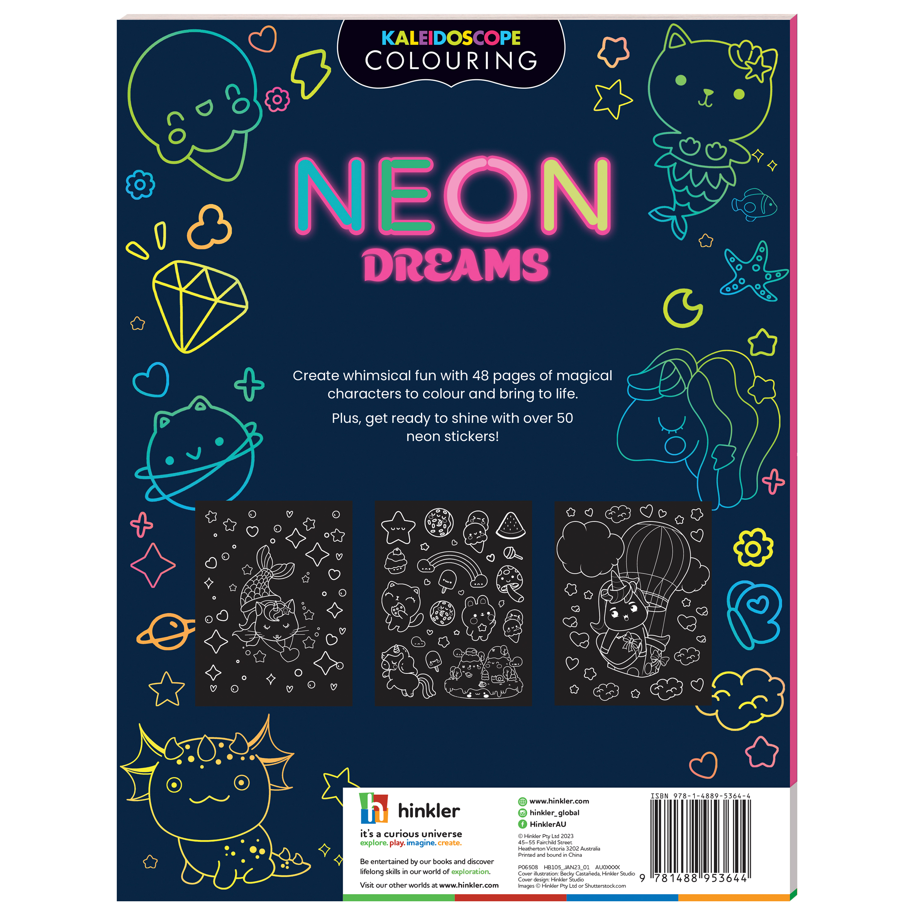 Kaleidoscope sticker colouring neon dreams