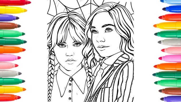 Wednesday addams thing enid coloring pages part and final result drawing coloring