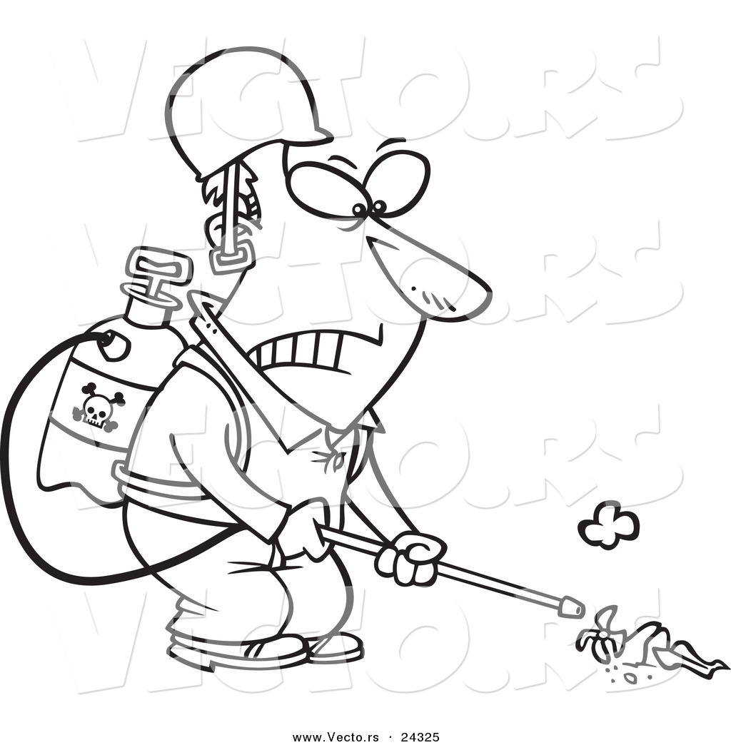 R of a cartoon victorious weed killer black and white outline